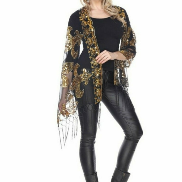 Sparkling Sequin Fleur De Leis Shawl-ONE S… - Picture 4 of 4